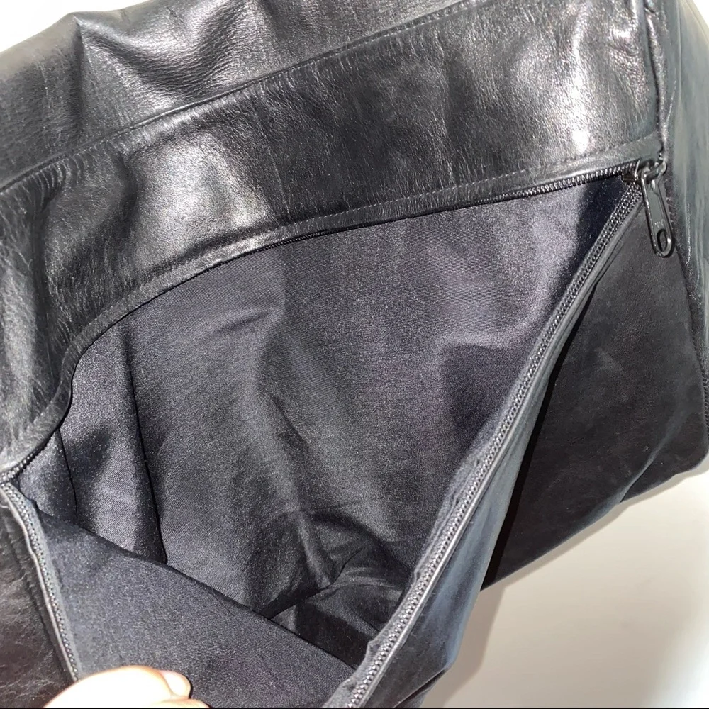 Perlina Black Leather Crossbody Messenger Bag purse
